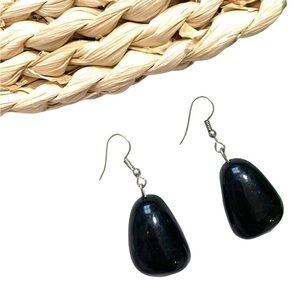 Boutique Black Large Bead Silver Tone Fishhook Wardrobe Staple Statement Earring